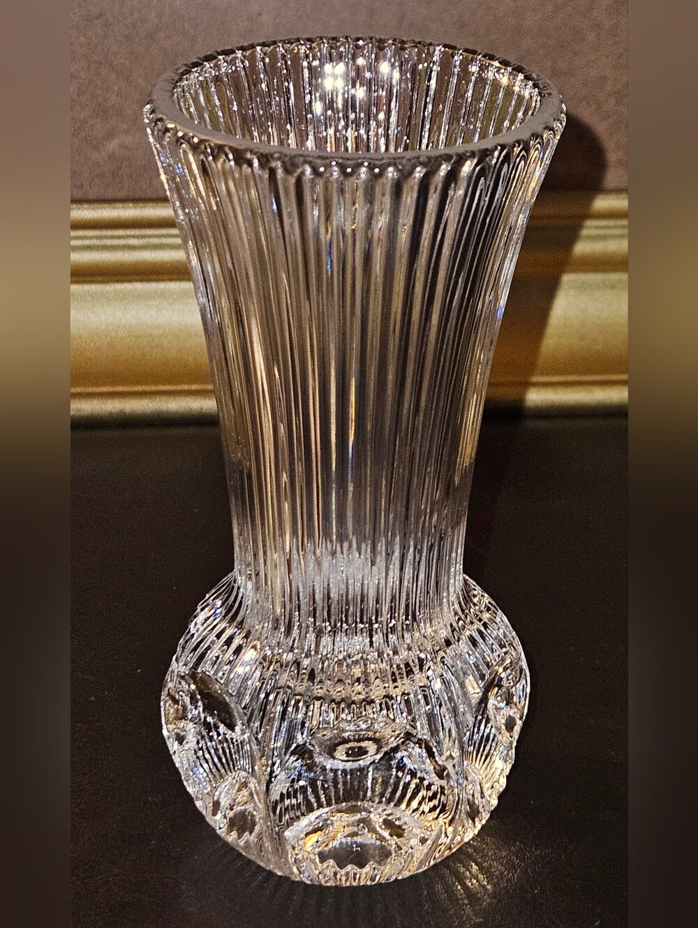 Vintage Fostoria Melissa Ribbed Bud Vase Concave Thumb Print Lead Crystal 2908